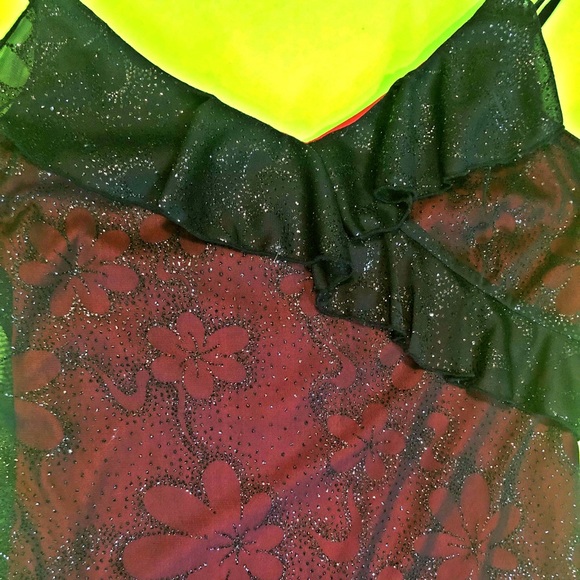 Vintage 90s floral sparkle dress m red black mesh - Picture 4 of 8